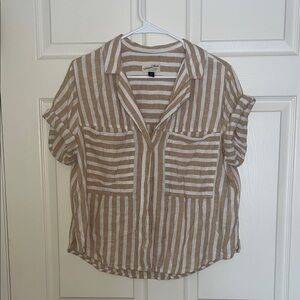 Universal Thread Tan and White Striped Button Down Shirt